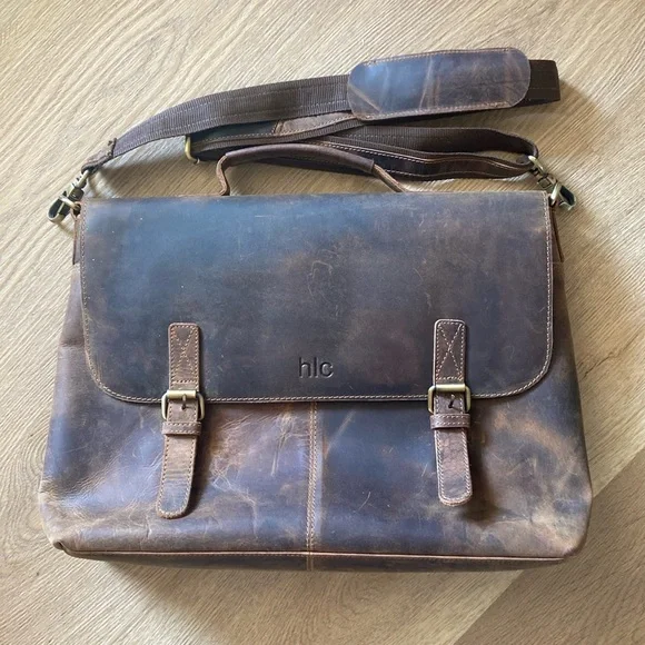 Leather Messenger Briefcase Office Laptop Crossbody Bag - Picture 1 of 9